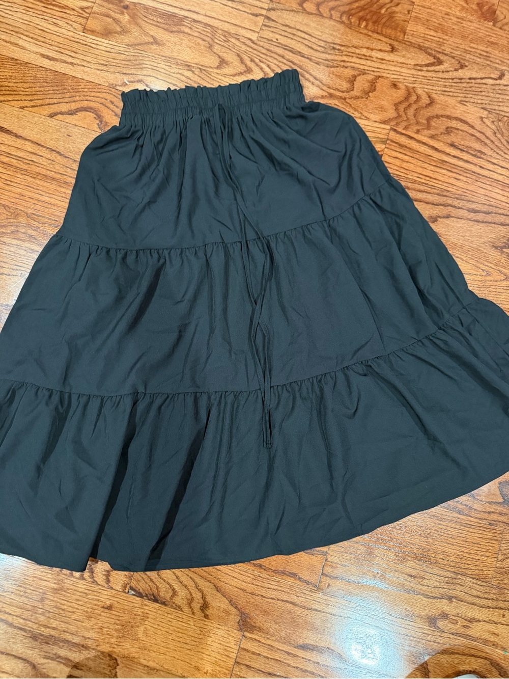 Amazon Black Tiered Midi Skirt with Smocked Waist